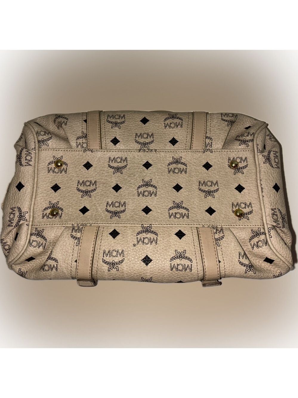 MCM Cream Satchel Bag with Monogram Design - Picture 11 of 16